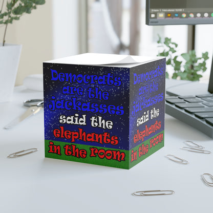 donkeys and elephants - note cube ('snoops' background)