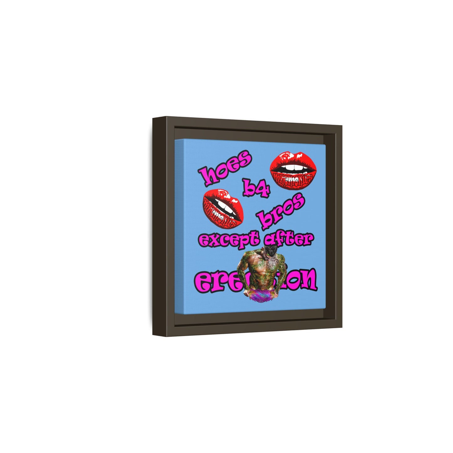 hoes b4 bros - framed canvas art (light blue)