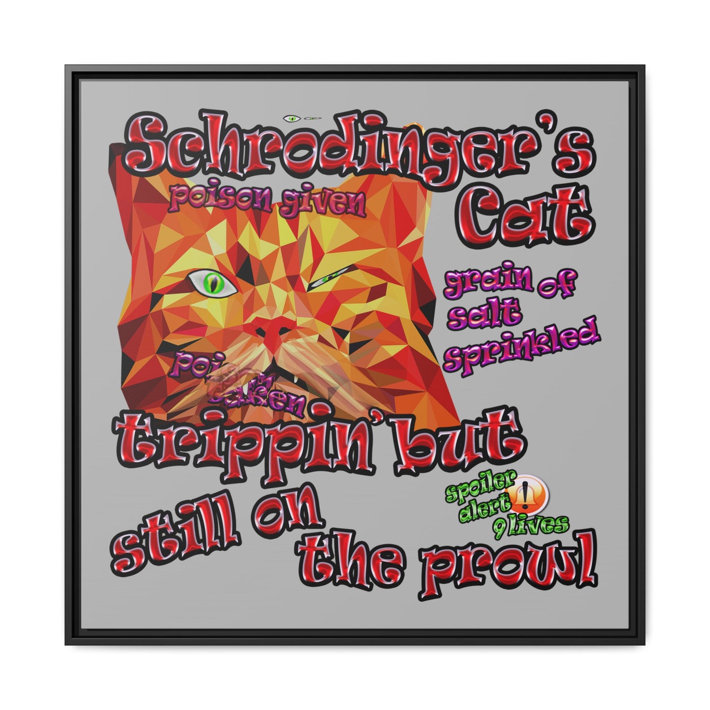 schrodinger's cat - framed canvas art (light grey)