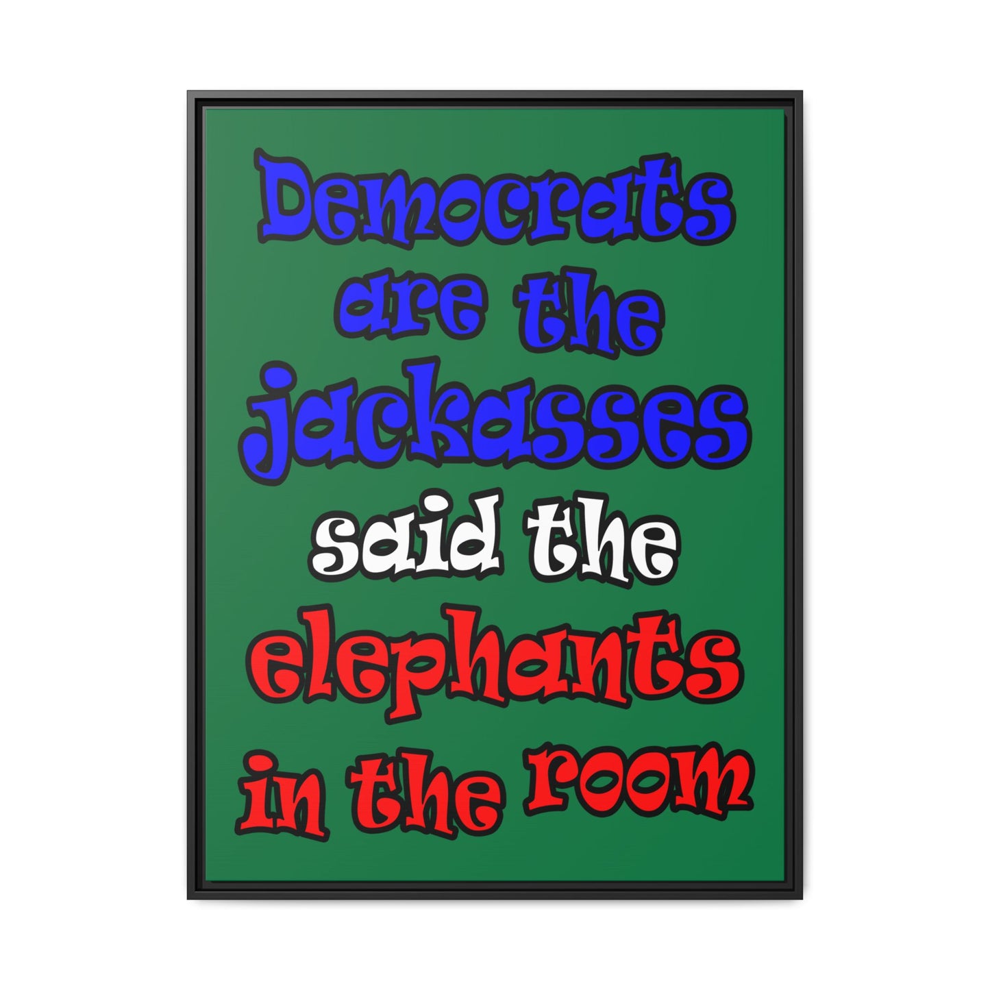 donkeys and elephants - framed canvas art (dark green)
