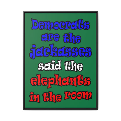 donkeys and elephants - framed canvas art (dark green)