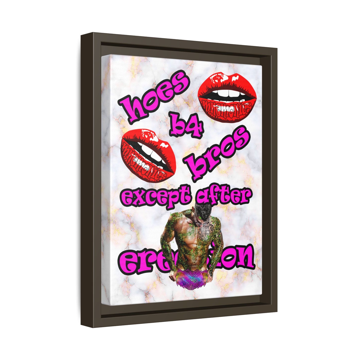 hoes b4 bros - framed canvas art (white marble)
