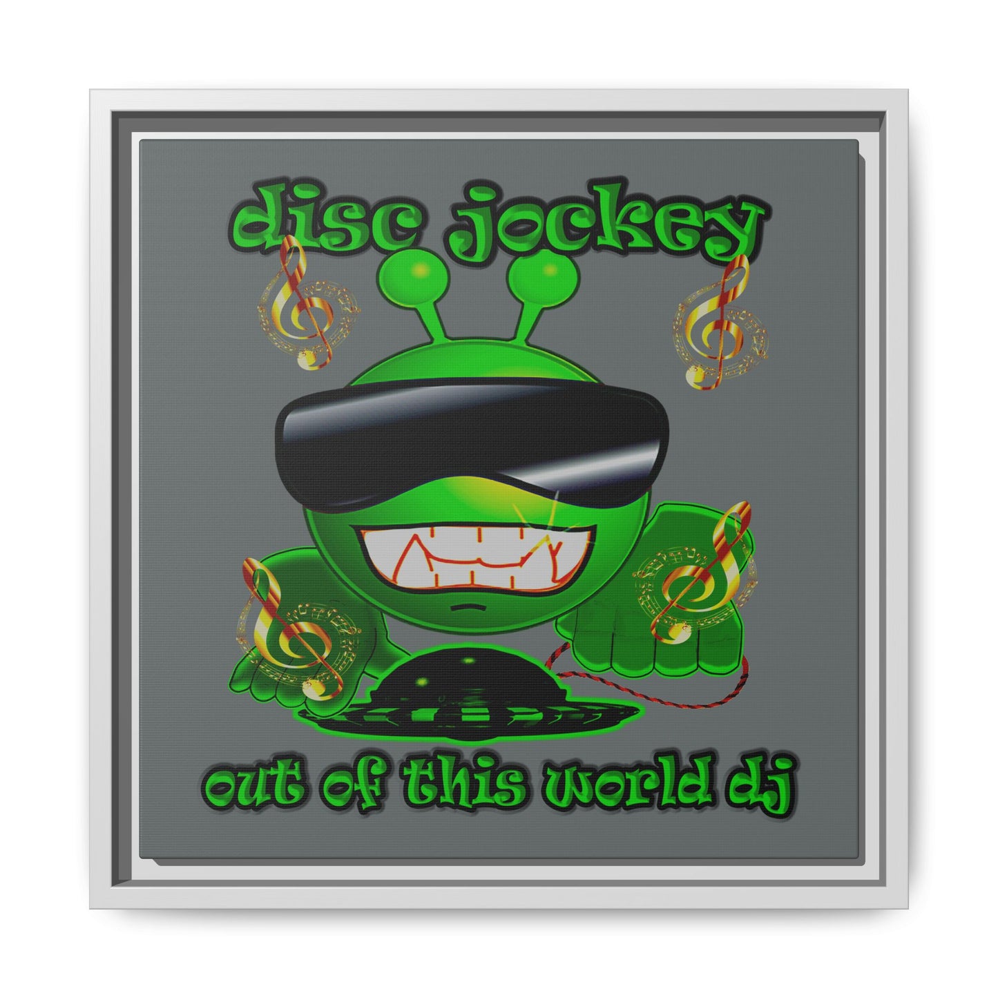 disc jockey - framed canvas art (dark grey)