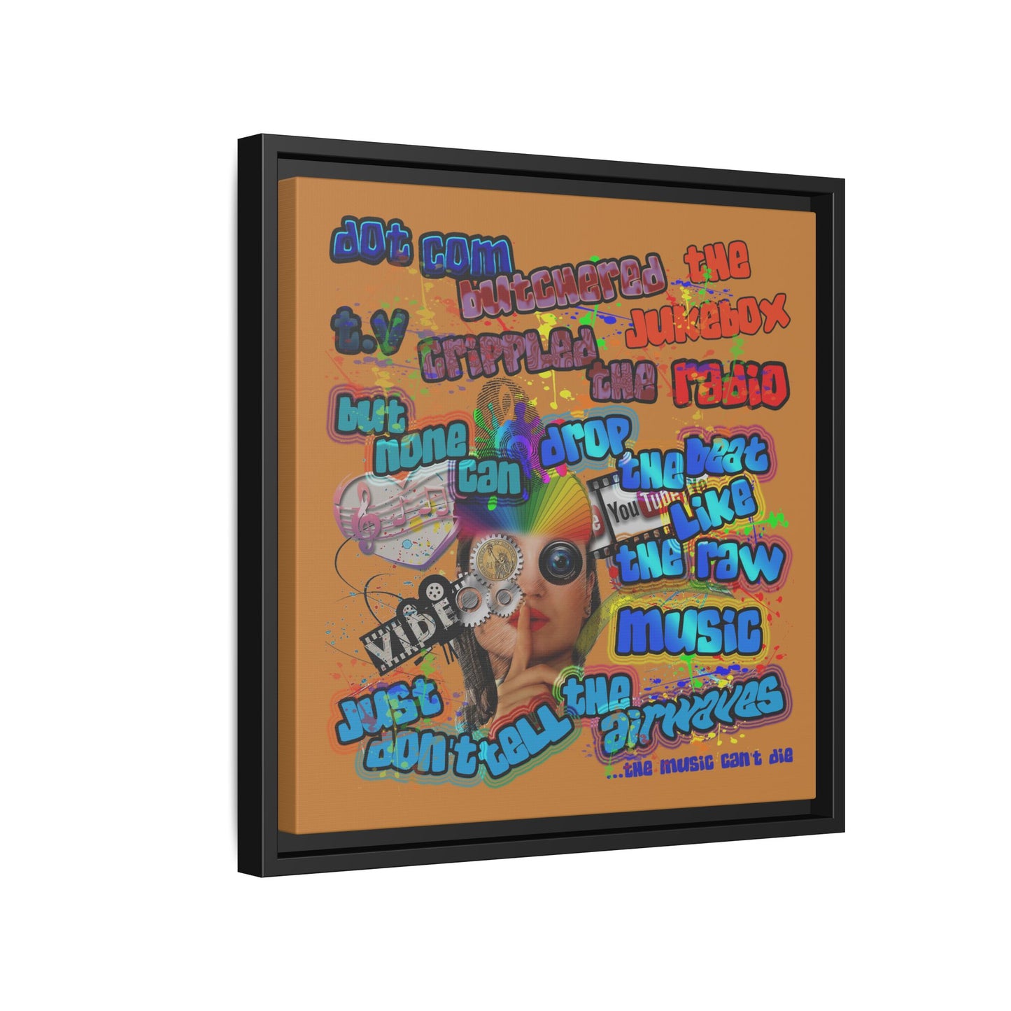 drop the beat - framed canvas art (light brown)