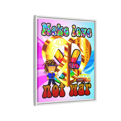 love peace - framed canvas art (light blue-pink wave)