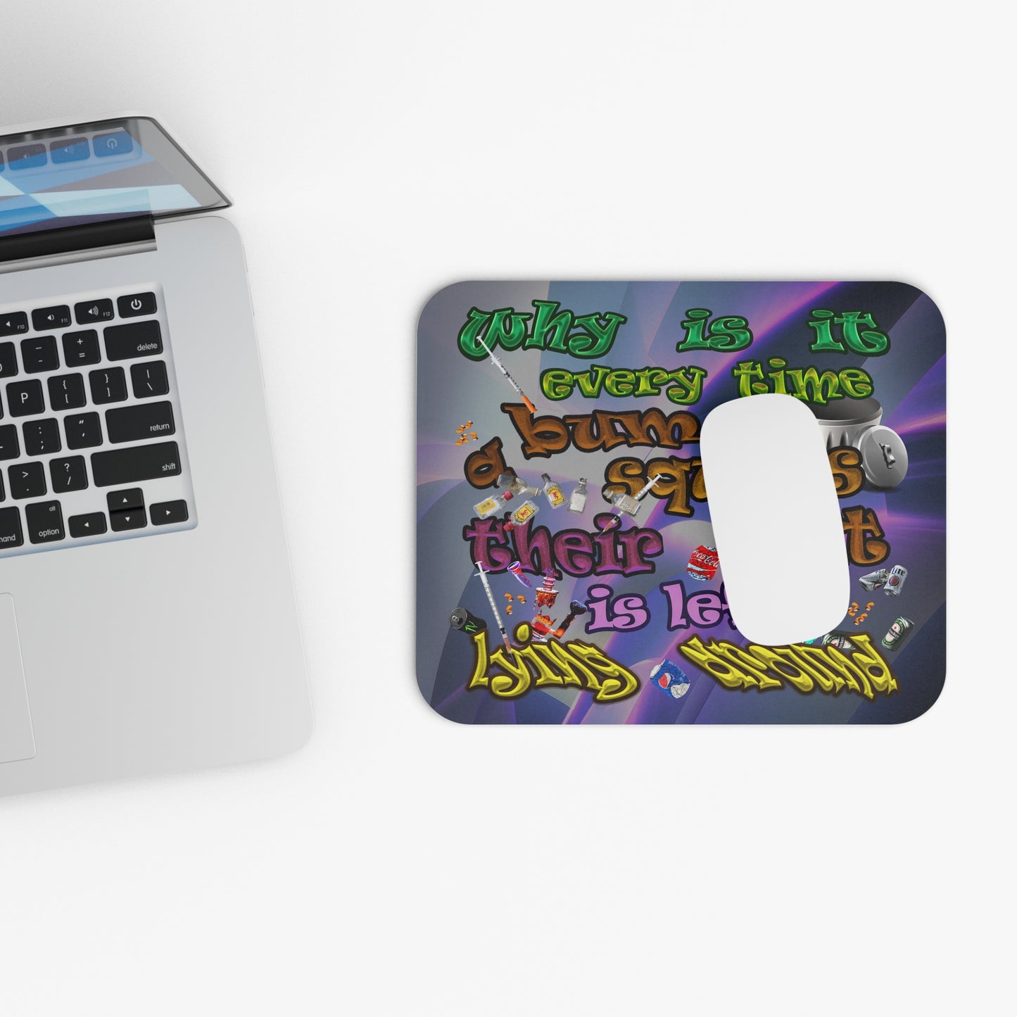 the bum's shit - Mouse Pad (Rectangle) (grey-pink wave)