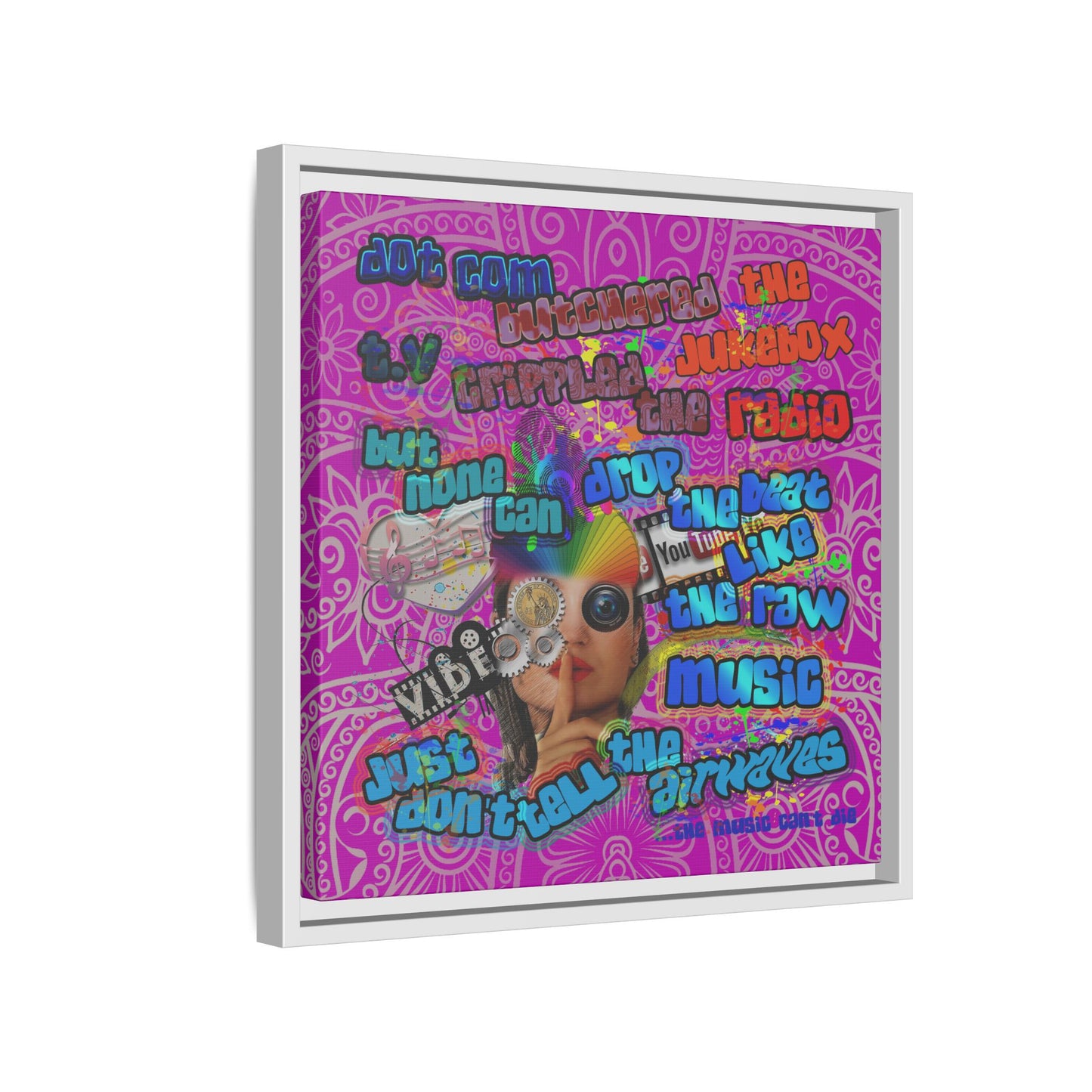 drop the beat - framed canvas art (pink swirl)