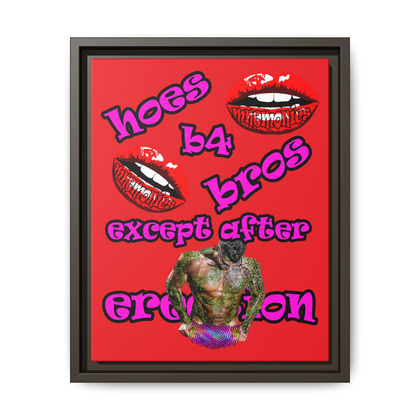 hoes b4 bros - framed canvas art (red)