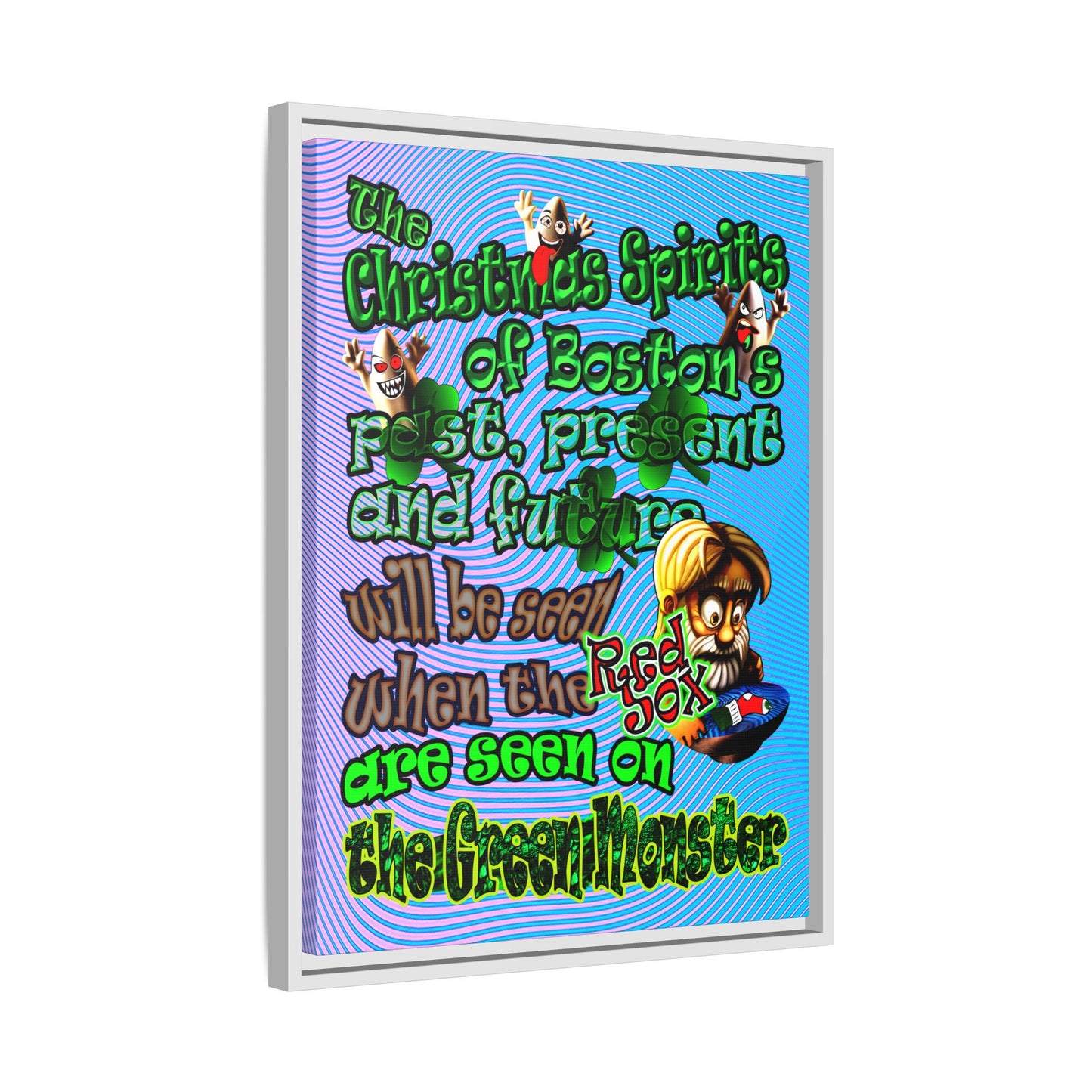 christmas spirits of boston - framed canvas art (light blue-purple wave)