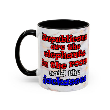 donkeys and elephants - Accent Mug (white marble)