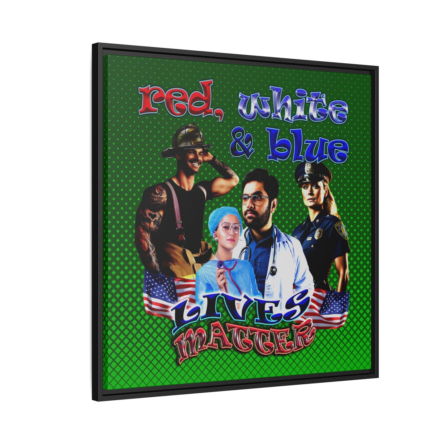 rw&b lives matter - framed canvas art (logo green)