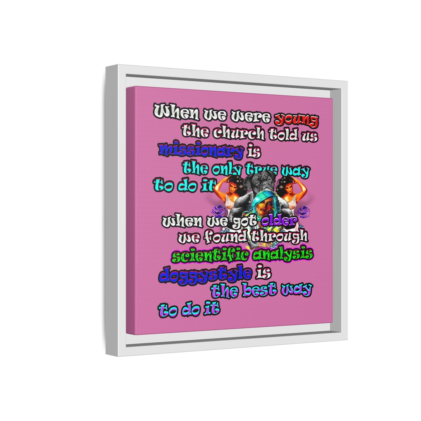 doggystyle - framed canvas art (light pink)