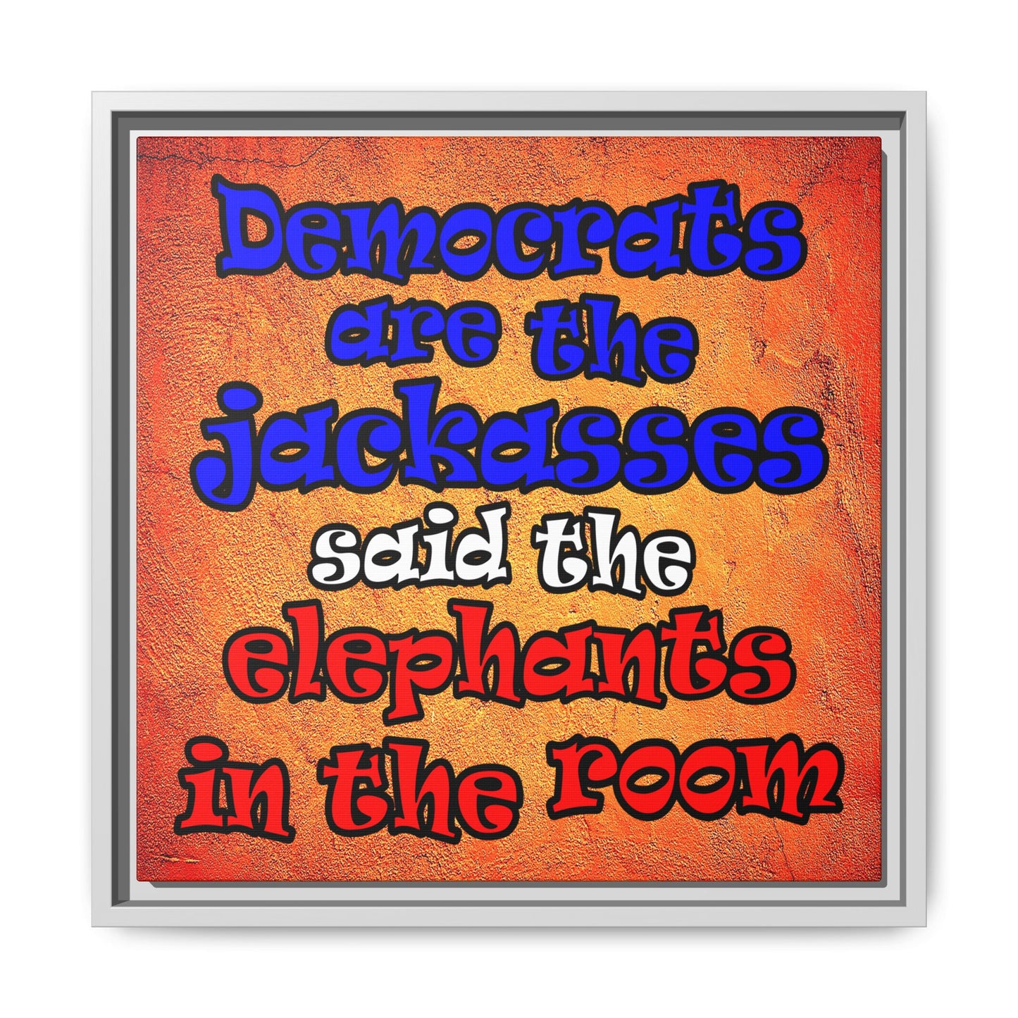 donkeys and elephants - framed canvas art (burnt orange)
