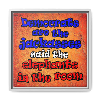 donkeys and elephants - framed canvas art (burnt orange)