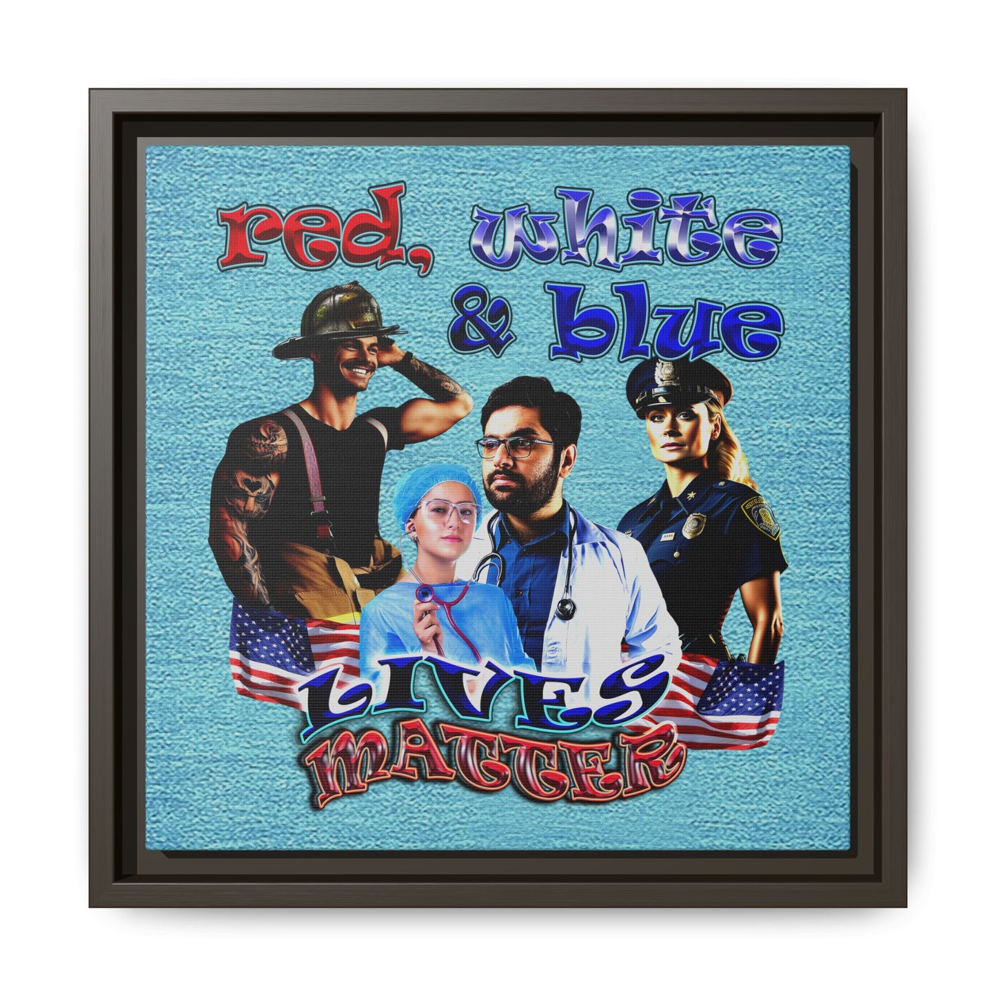 rw&b lives matter - framed canvas art (faded blue)