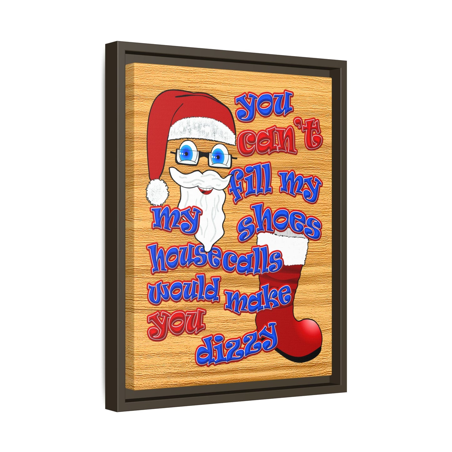 santa's shoes - framed canvas art (butterscotch wood finish)