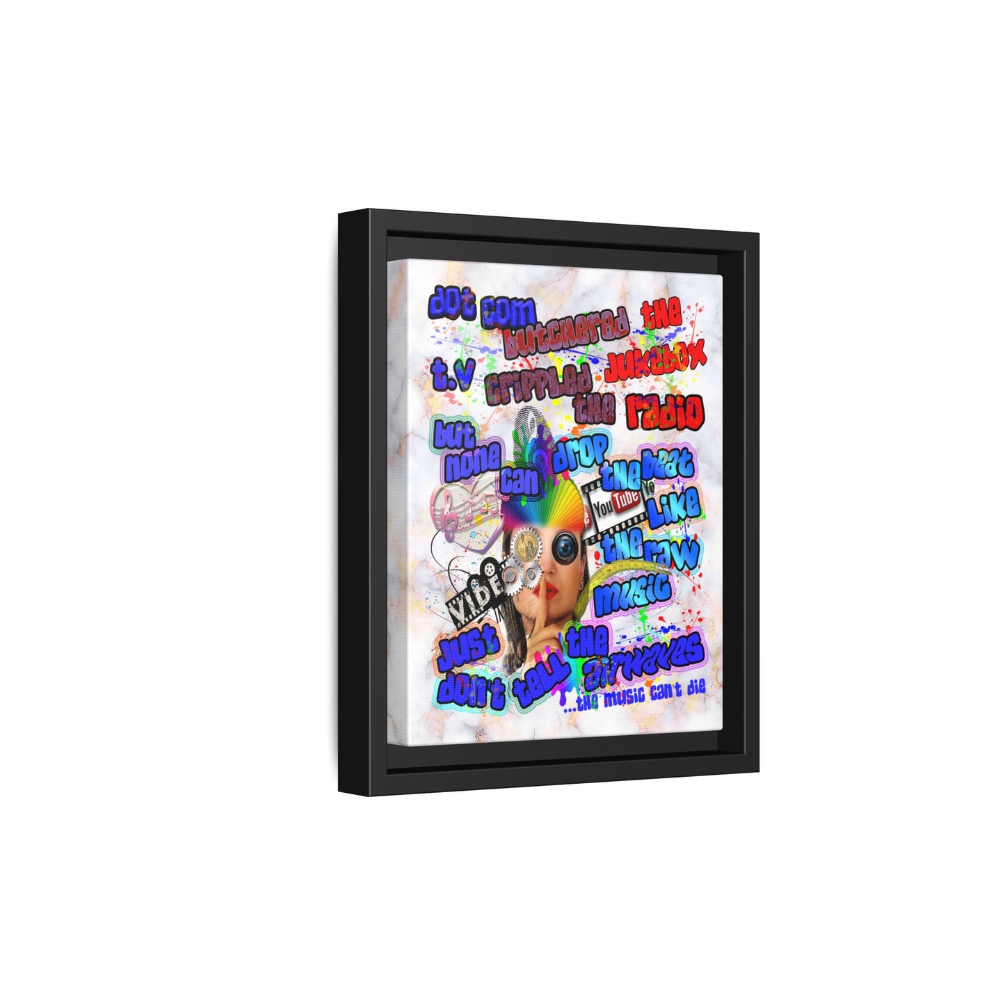 drop the beat - framed canvas art (white marble)