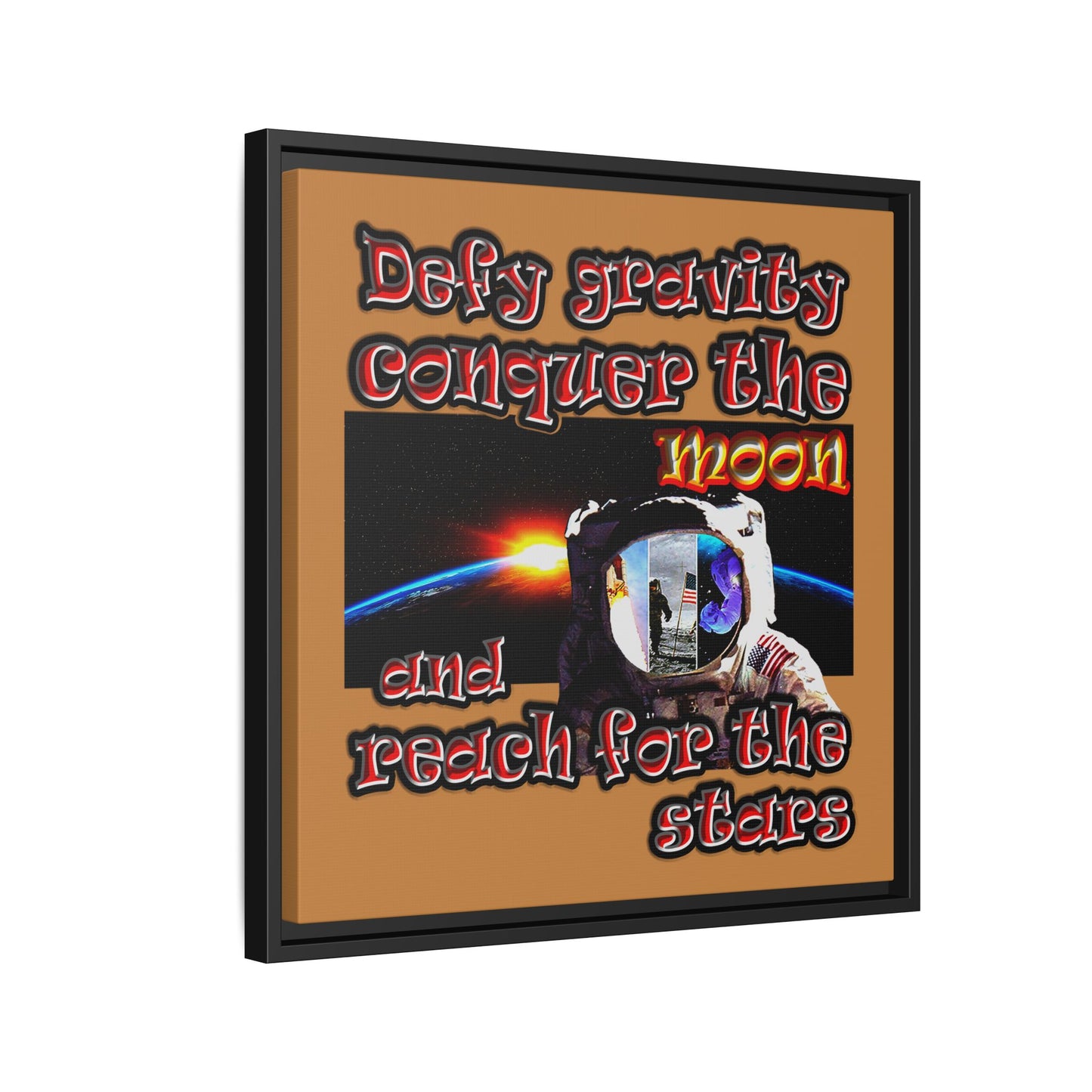 defy conquer reach - framed canvas art (light brown)