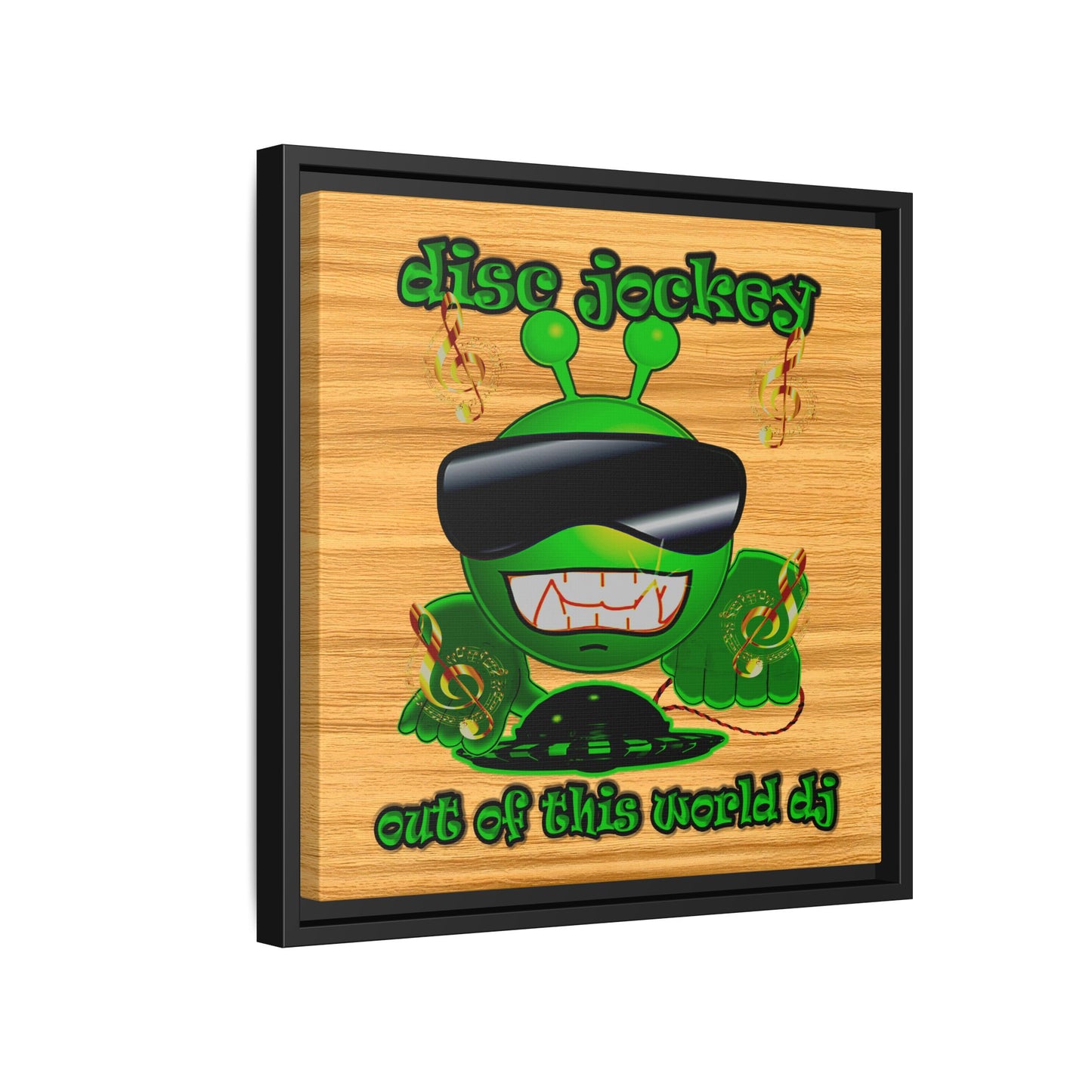 disc jockey - framed canvas art (butterscotch wood finish)