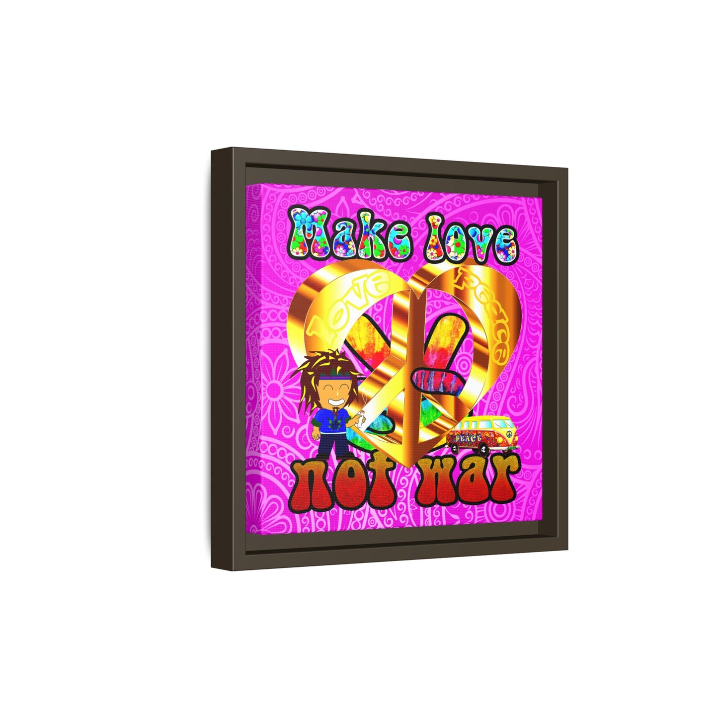 love peace - framed canvas art (pink swirl)