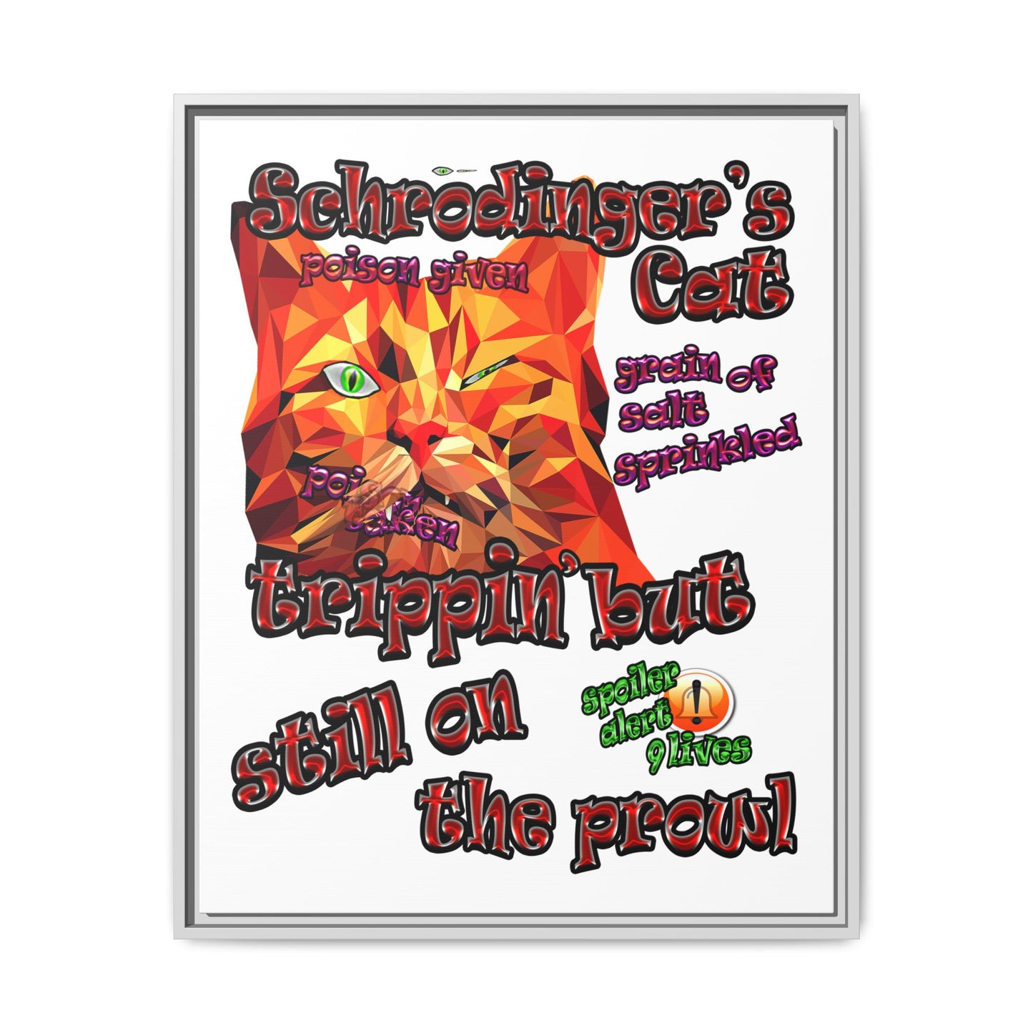 schrodinger's cat - framed canvas art (white)