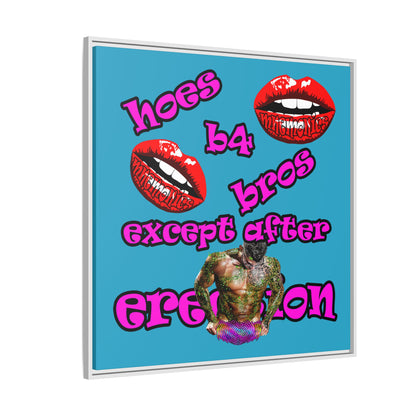 hoes b4 bros - framed canvas art (turquoise)