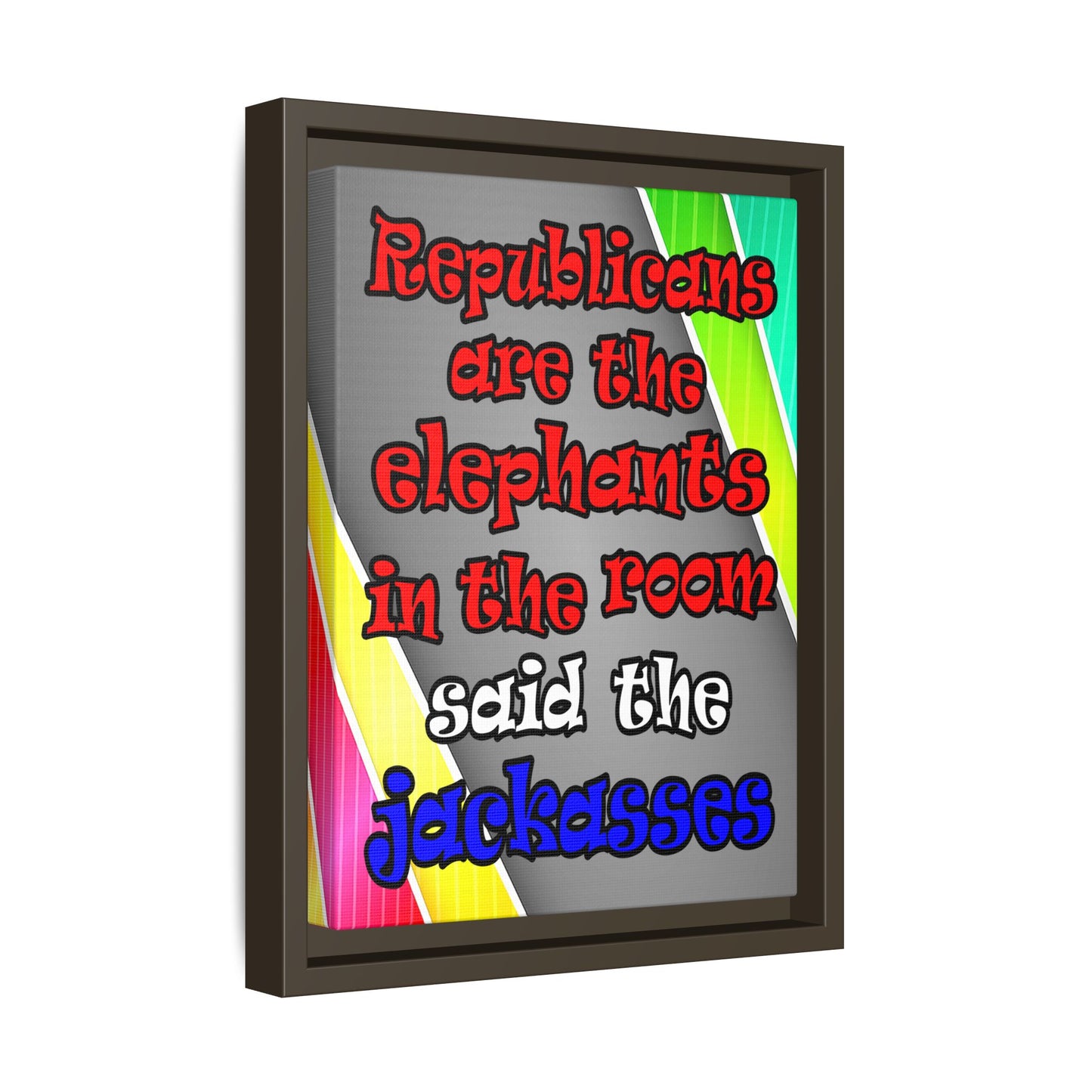 donkeys and elephants - framed canvas art (rainbow split)