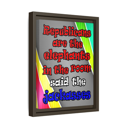donkeys and elephants - framed canvas art (rainbow split)