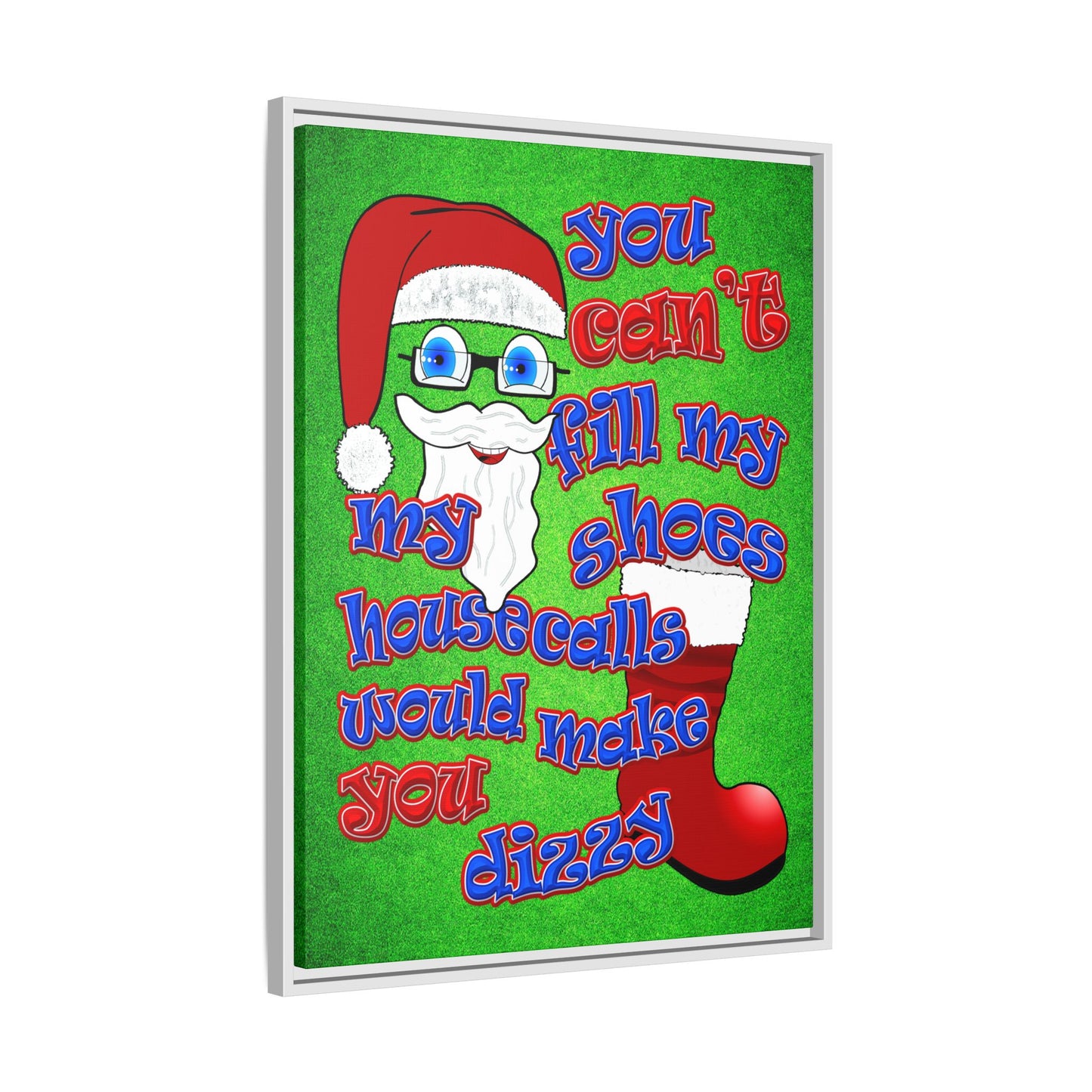 santa's shoes - framed canvas art (green turf)