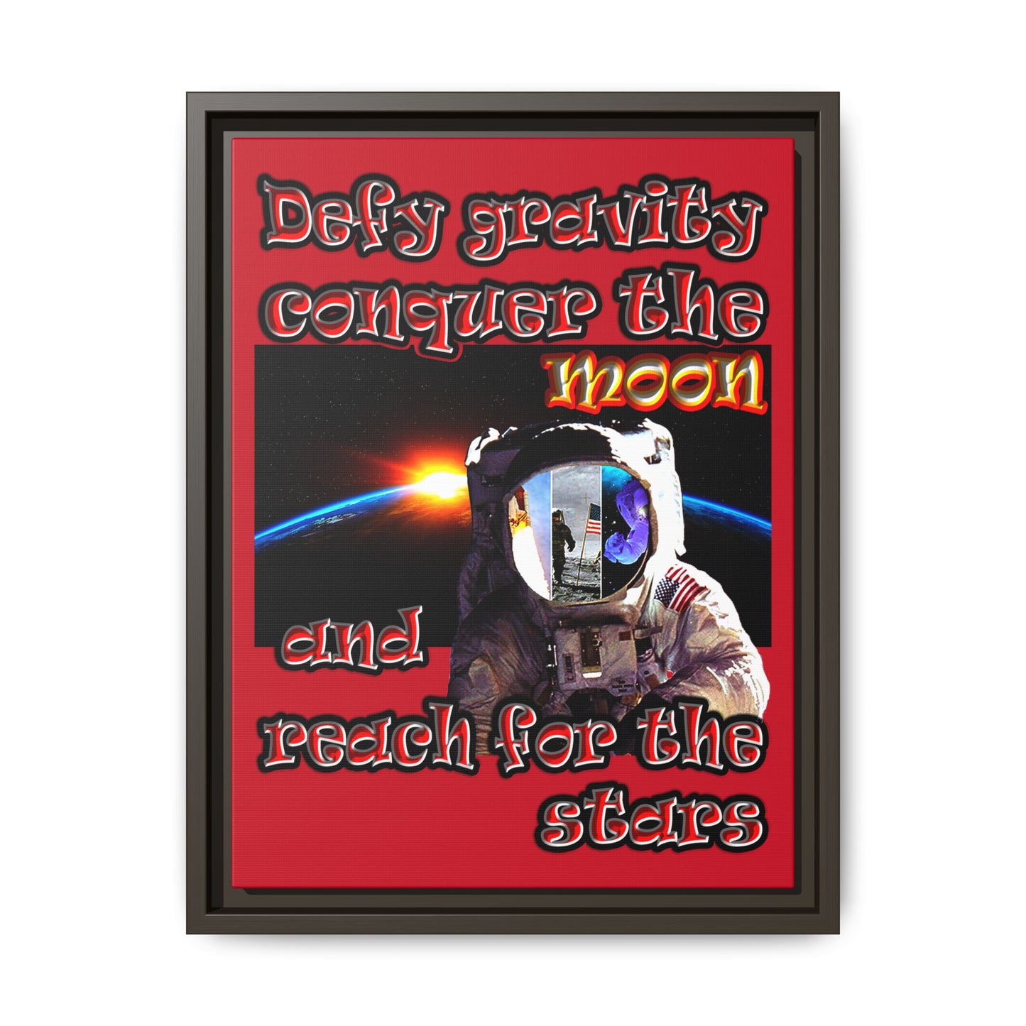 defy conquer reach - framed canvas art (dark red)