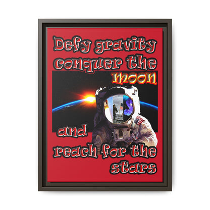 defy conquer reach - framed canvas art (dark red)