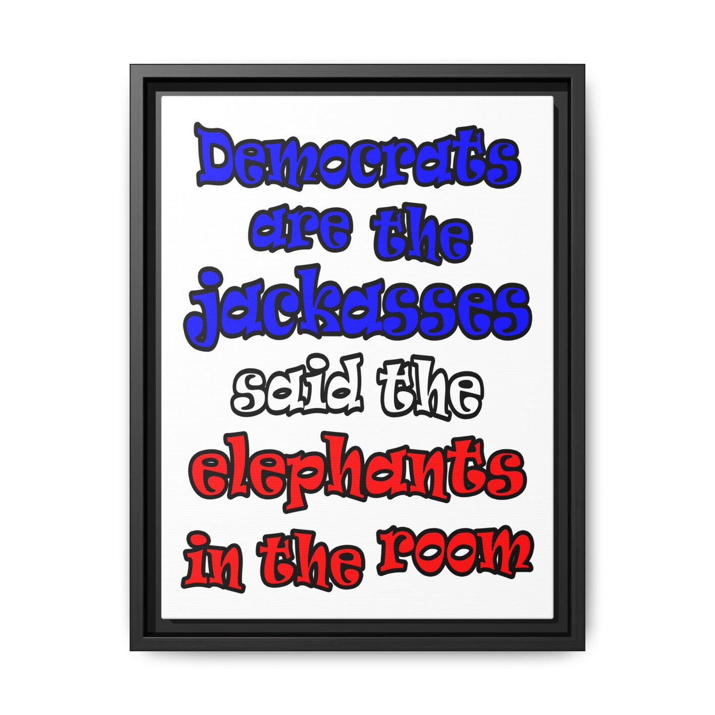 donkeys and elephants - framed canvas art (white)