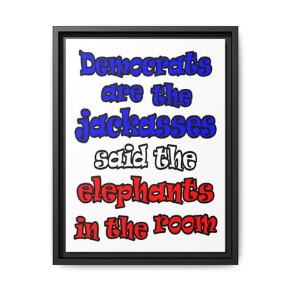 donkeys and elephants - framed canvas art (white)