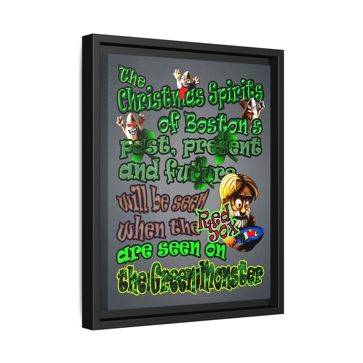 christmas spirits of boston - framed canvas art (grey-light grey)