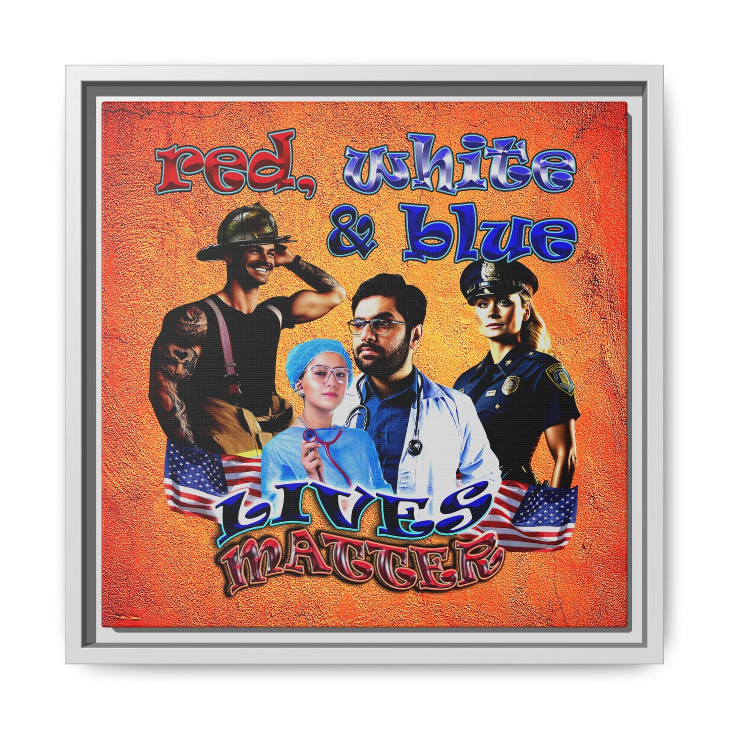 rw&b lives matter - framed canvas art (burnt orange)