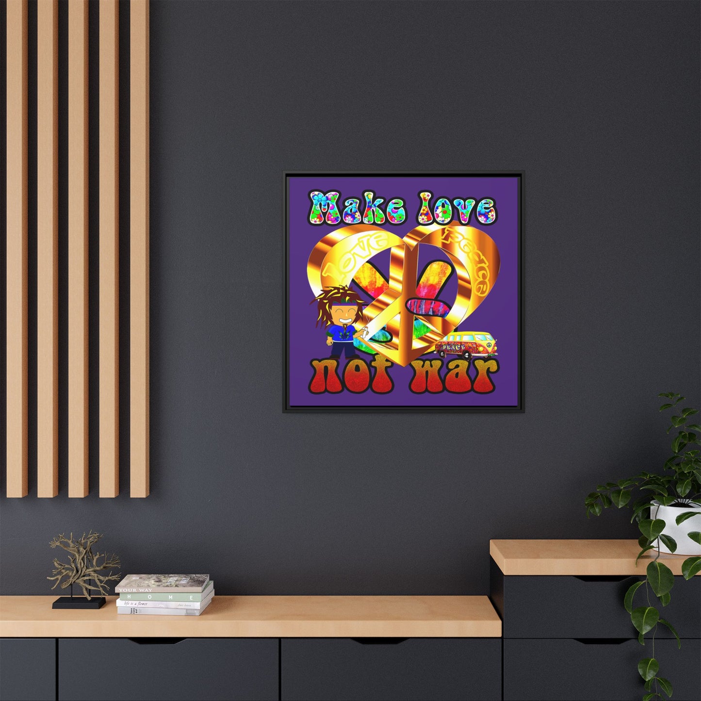 love peace - framed canvas art (purple)