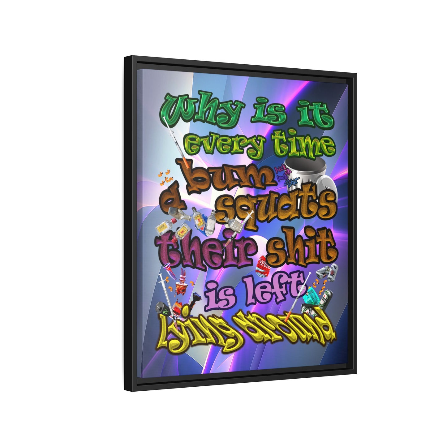 the bum's shit - framed canvas art (grey-pink wave)