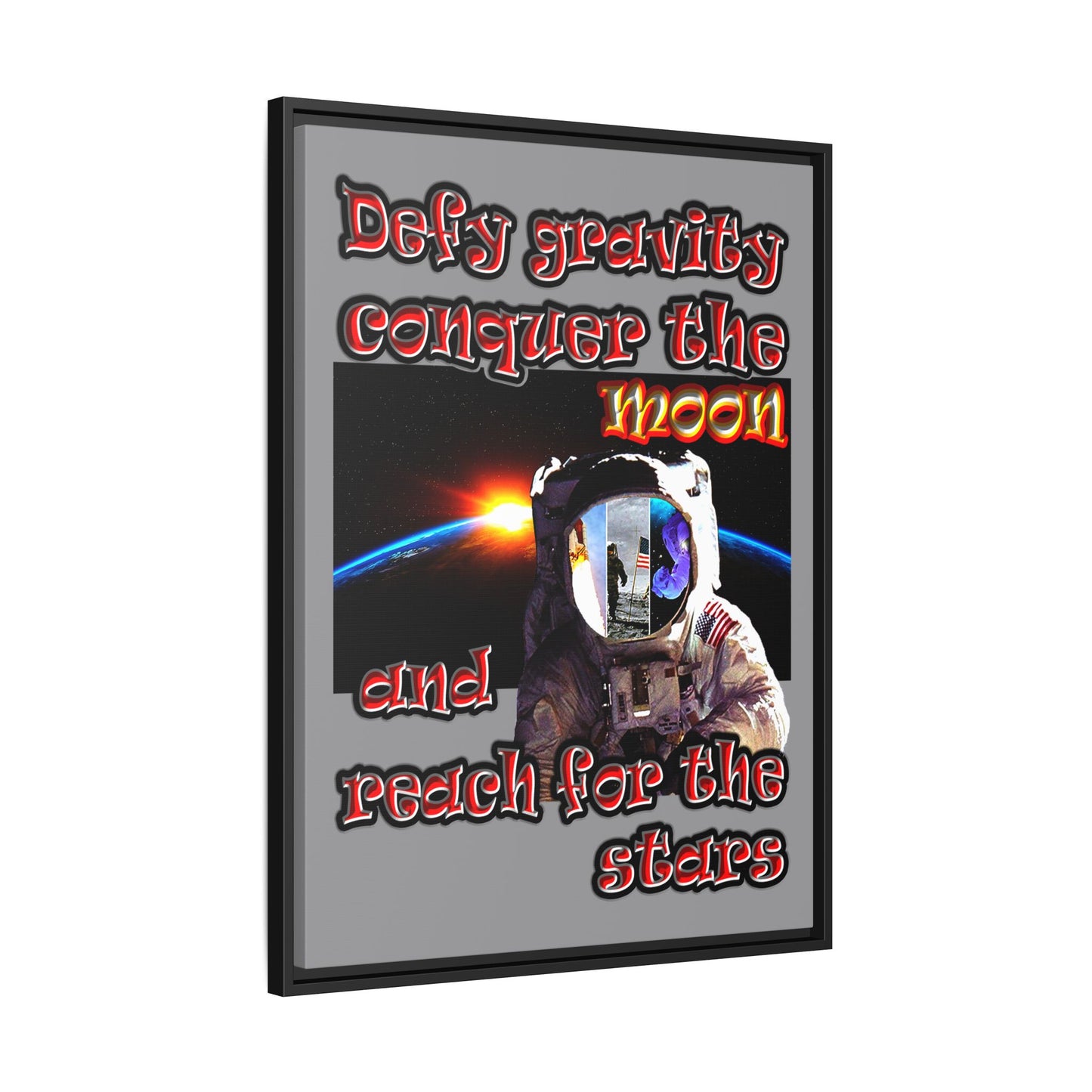 defy conquer reach - framed canvas art (grey)
