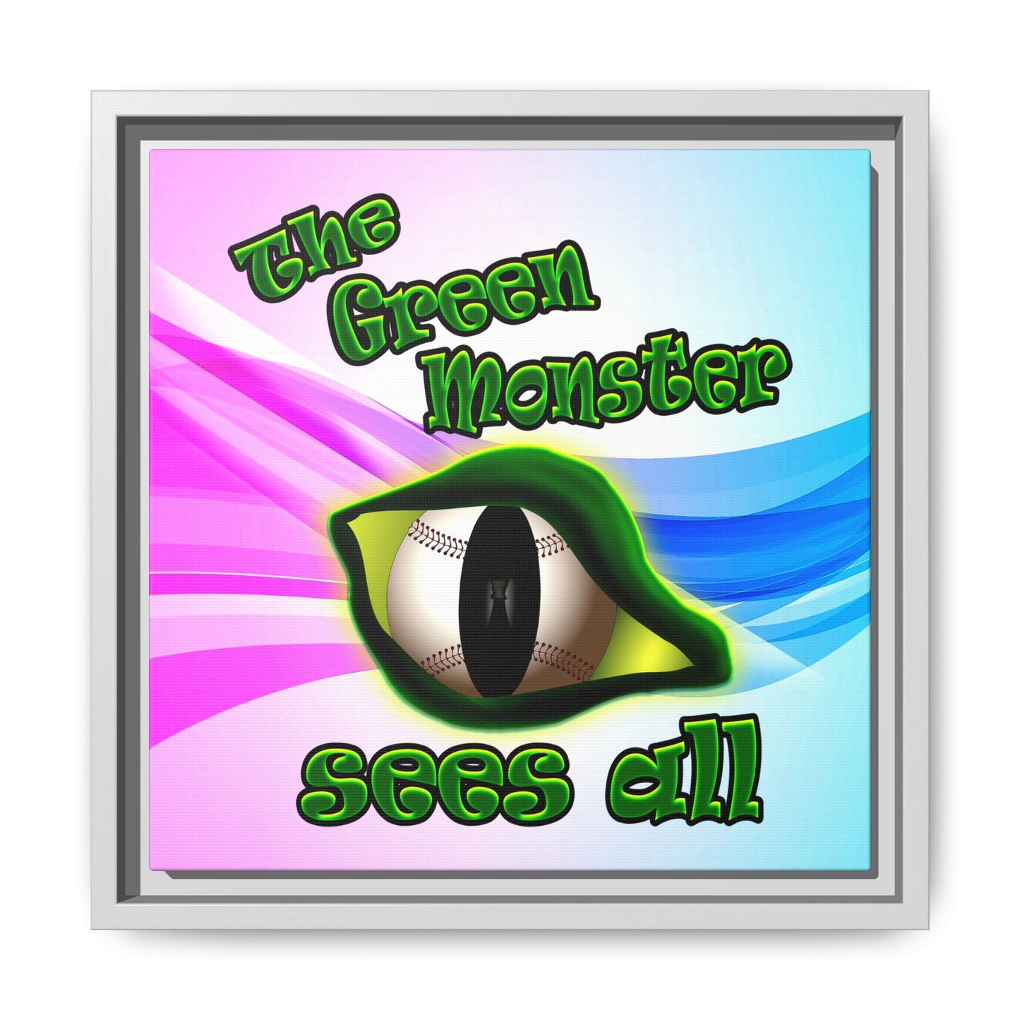green monster - framed canvas art (light blue-pink wave)