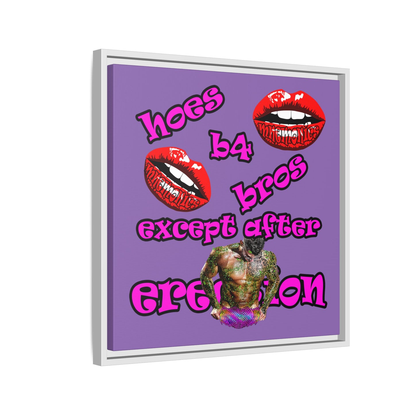 hoes b4 bros - framed canvas art (light purple)