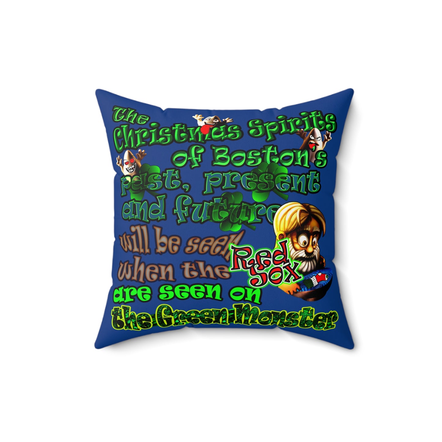 christmas spirits of boston - Faux Suede Square Pillow - (dark blue)