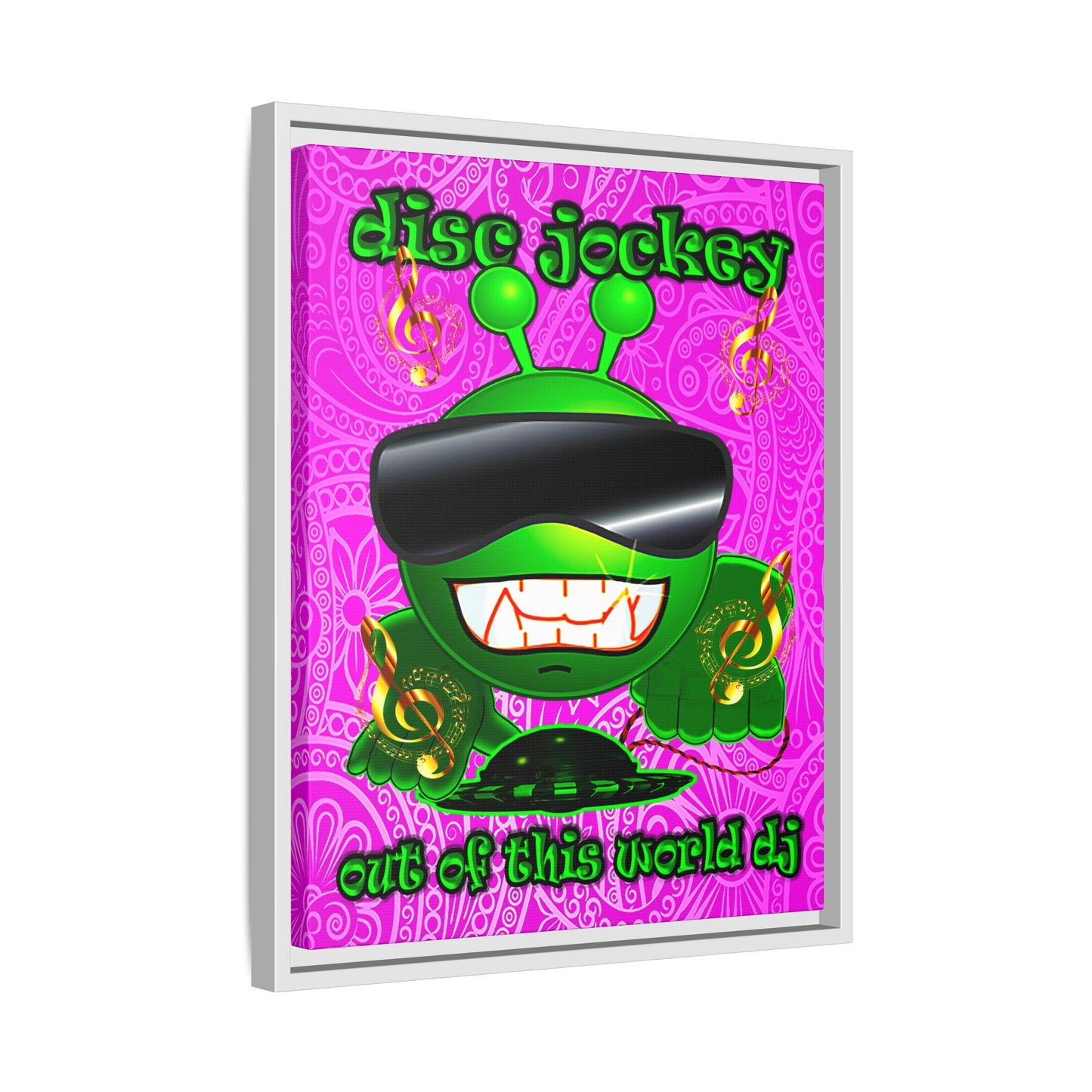 disc jockey - framed canvas art (pink swirl)
