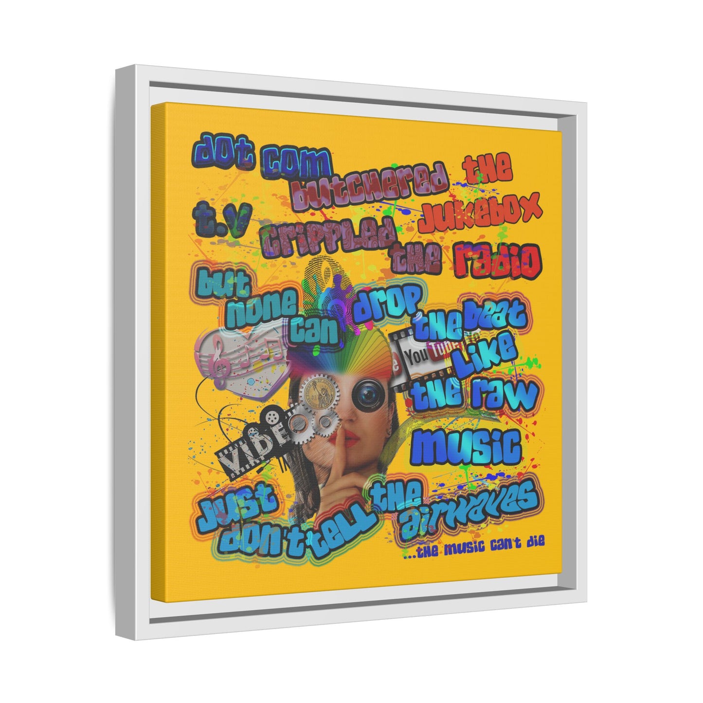 drop the beat - framed canvas art (yellow)