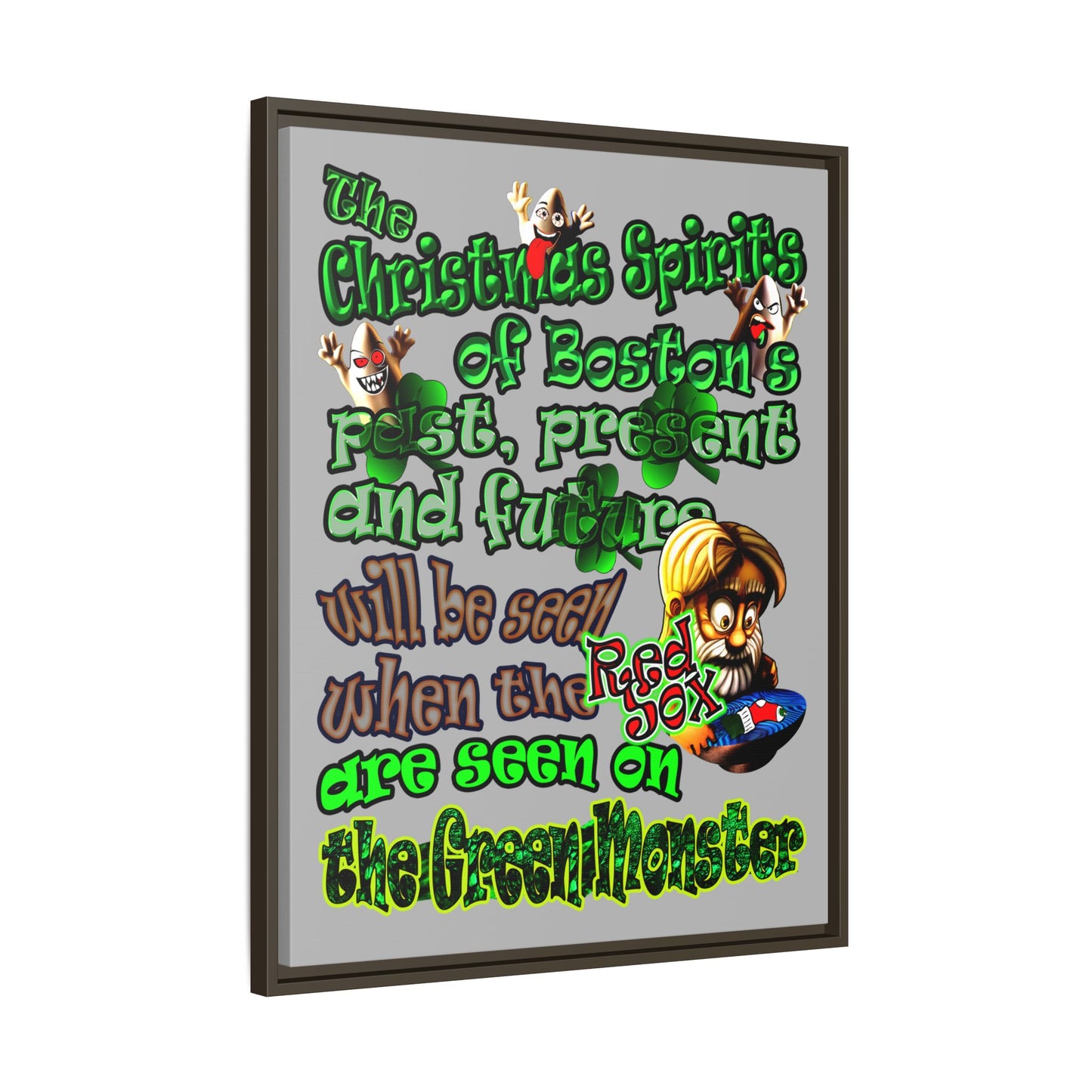 christmas spirits of boston - framed canvas art (light grey)