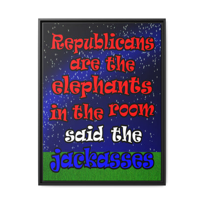donkeys and elephants - framed canvas art ('snoops' background)