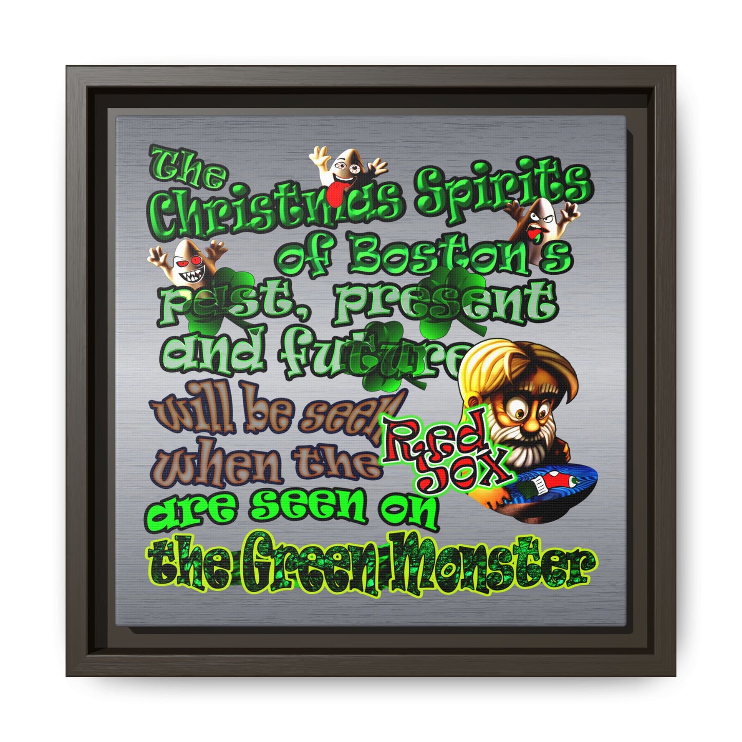 christmas spirits of boston - framed canvas art (brushed nickel)
