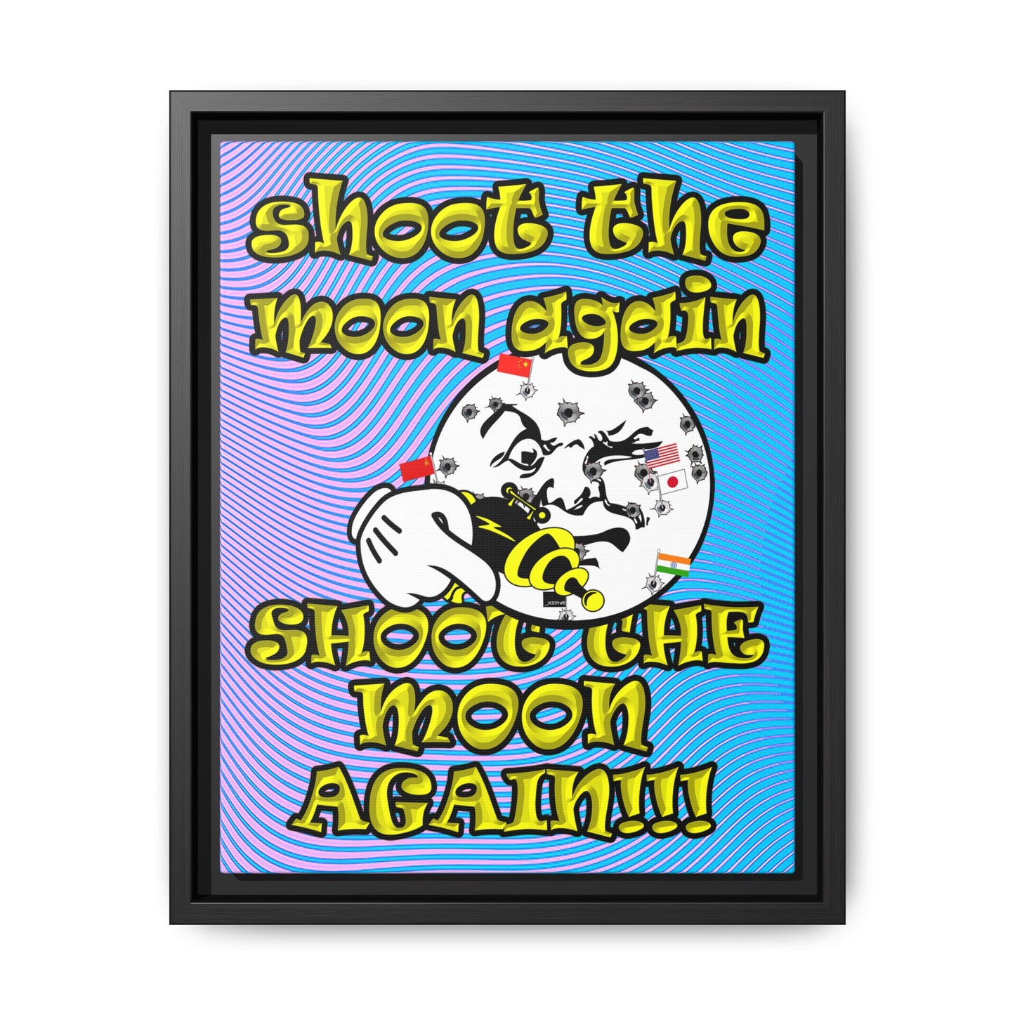 shoot the moon again - framed canvas art (light blue-purple wave)
