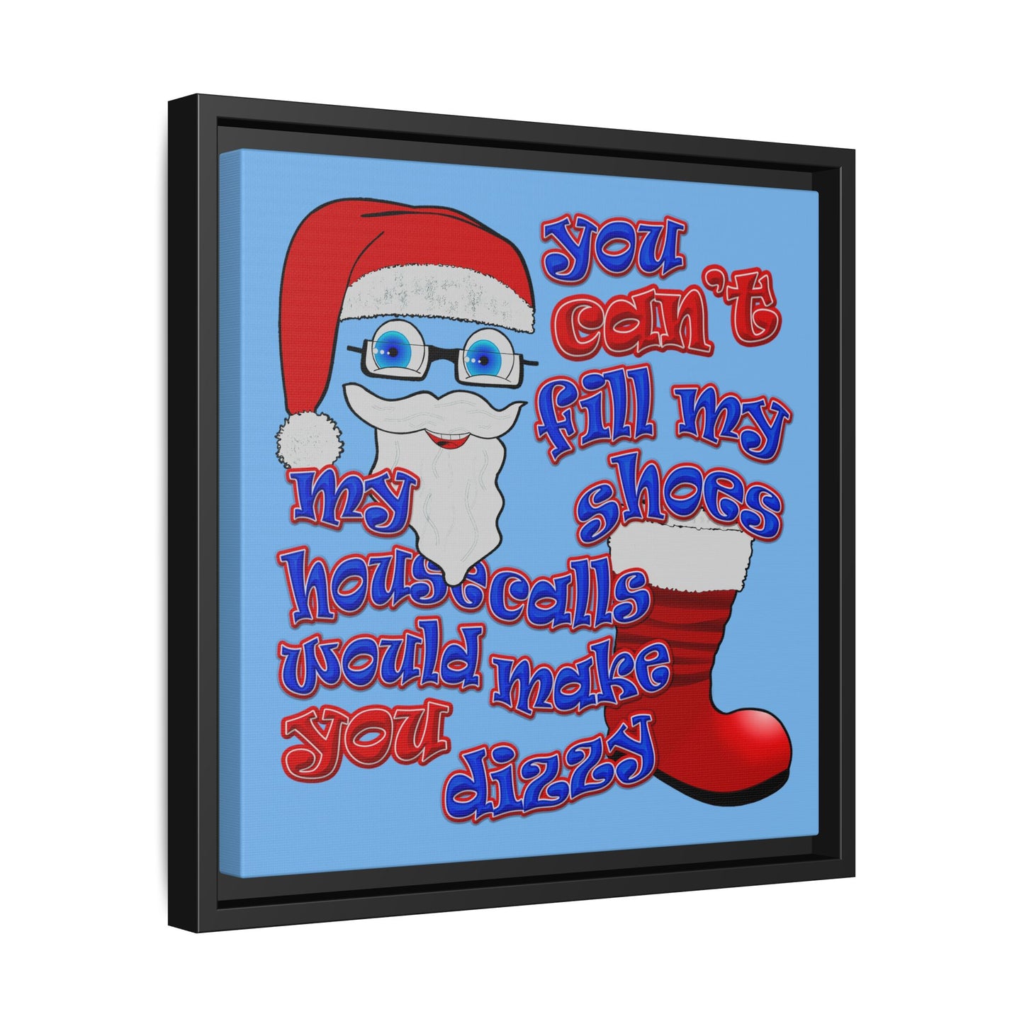 santa's shoes - framed canvas art (light blue)