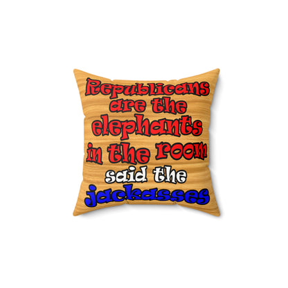 donkeys and elephants - Faux Suede Square Pillow - (butterscotch wood finish)