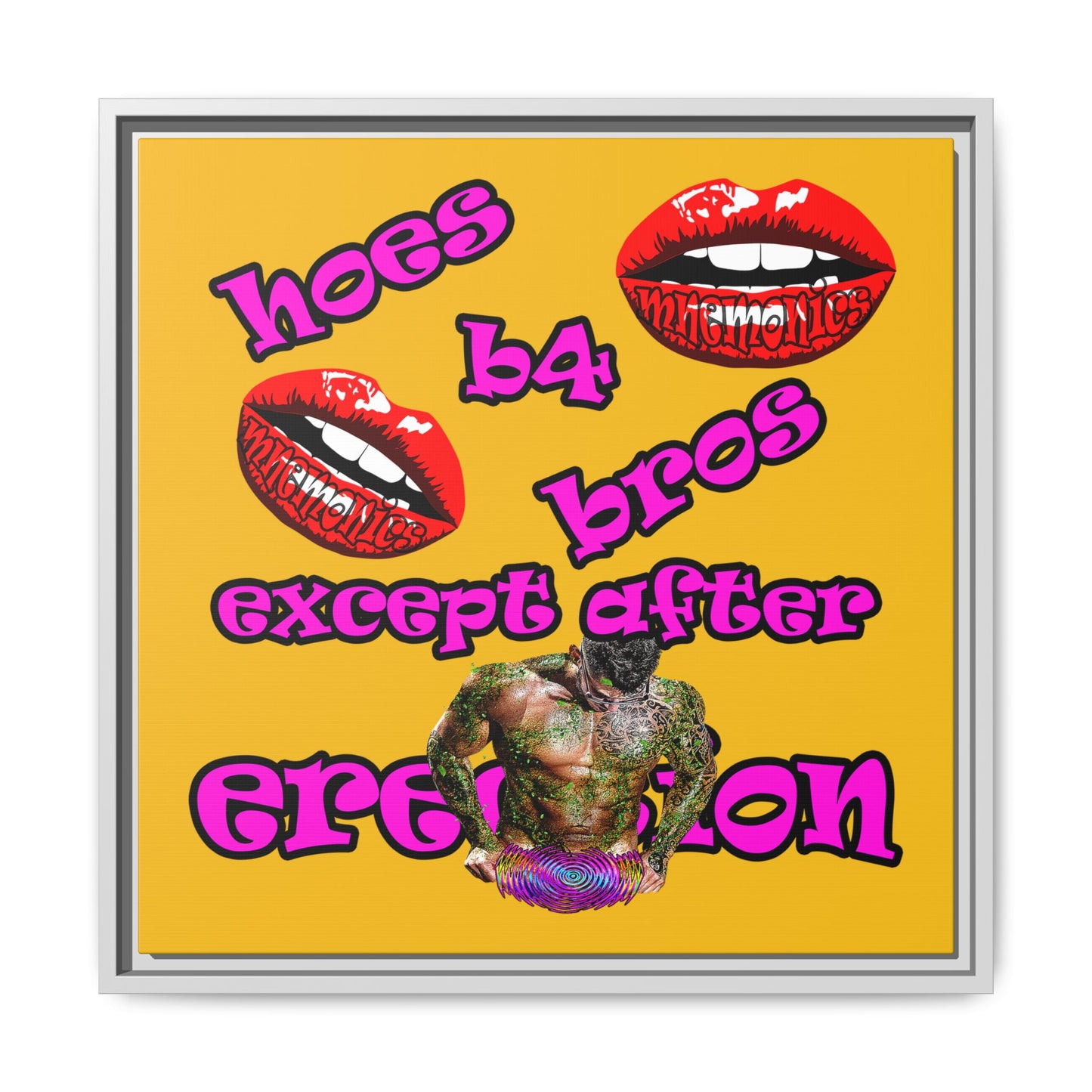 hoes b4 bros - framed canvas art (yellow)